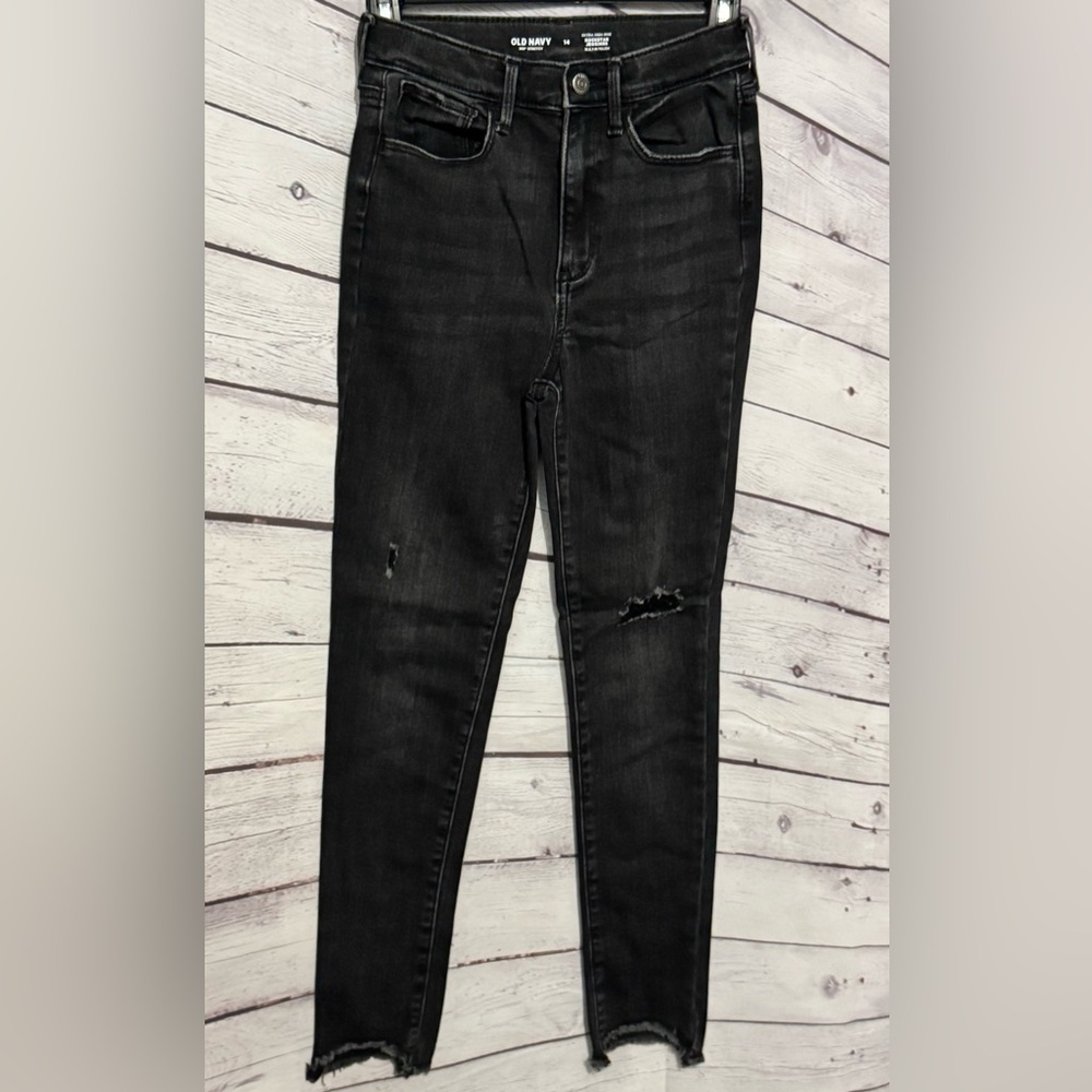 Old Navy Extra High Rise Rockstar Jeggings Black Skinny Destressed Jeans
